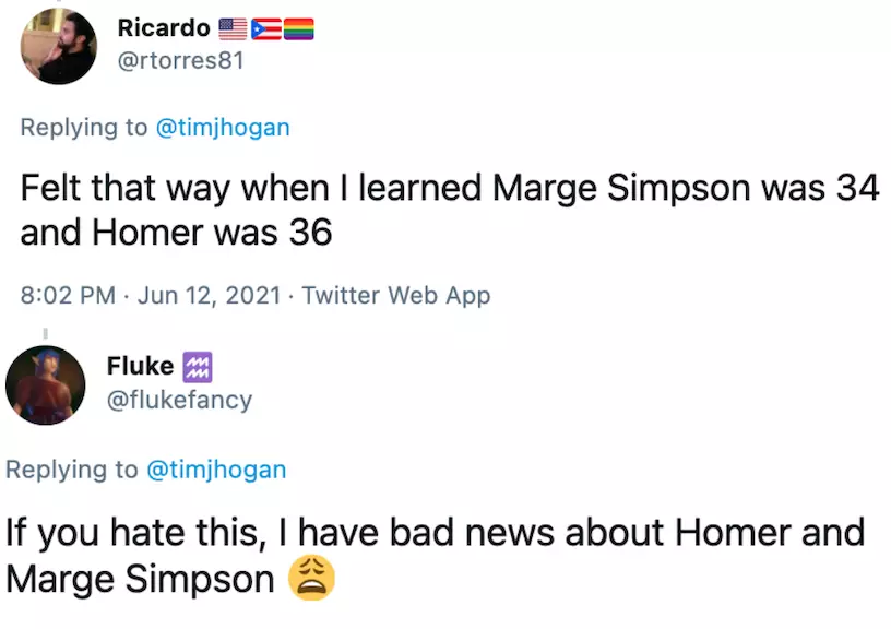 Other Twitter users compared the news to finding out Marge Simpson's real age (