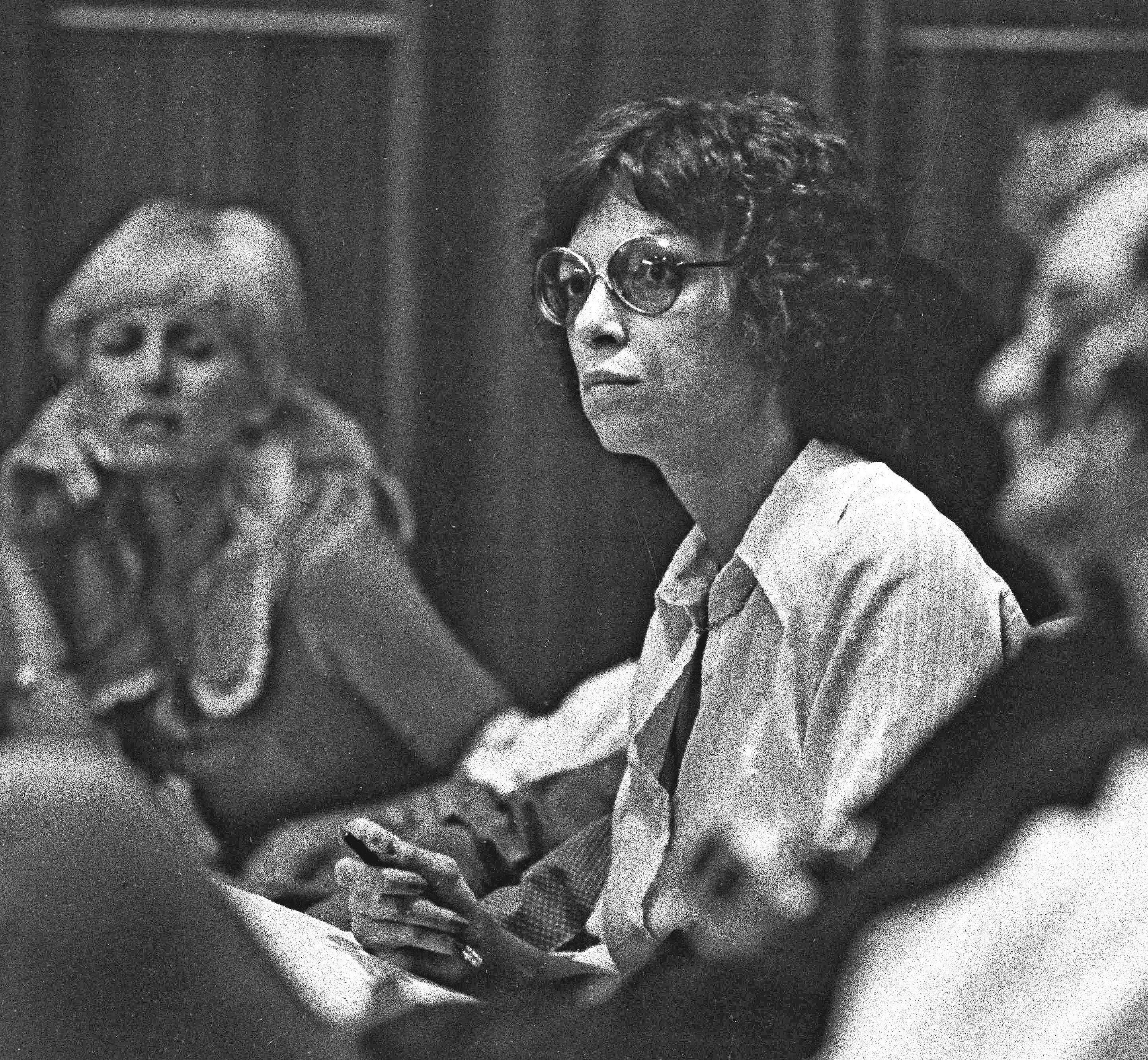 Carole Bundy in court supporting Ted Bundy through his trial (