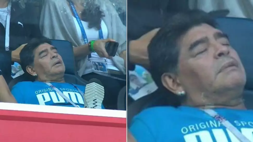 Diego Maradona Caught Sleeping In The Stands During Argentina vs Nigeria 