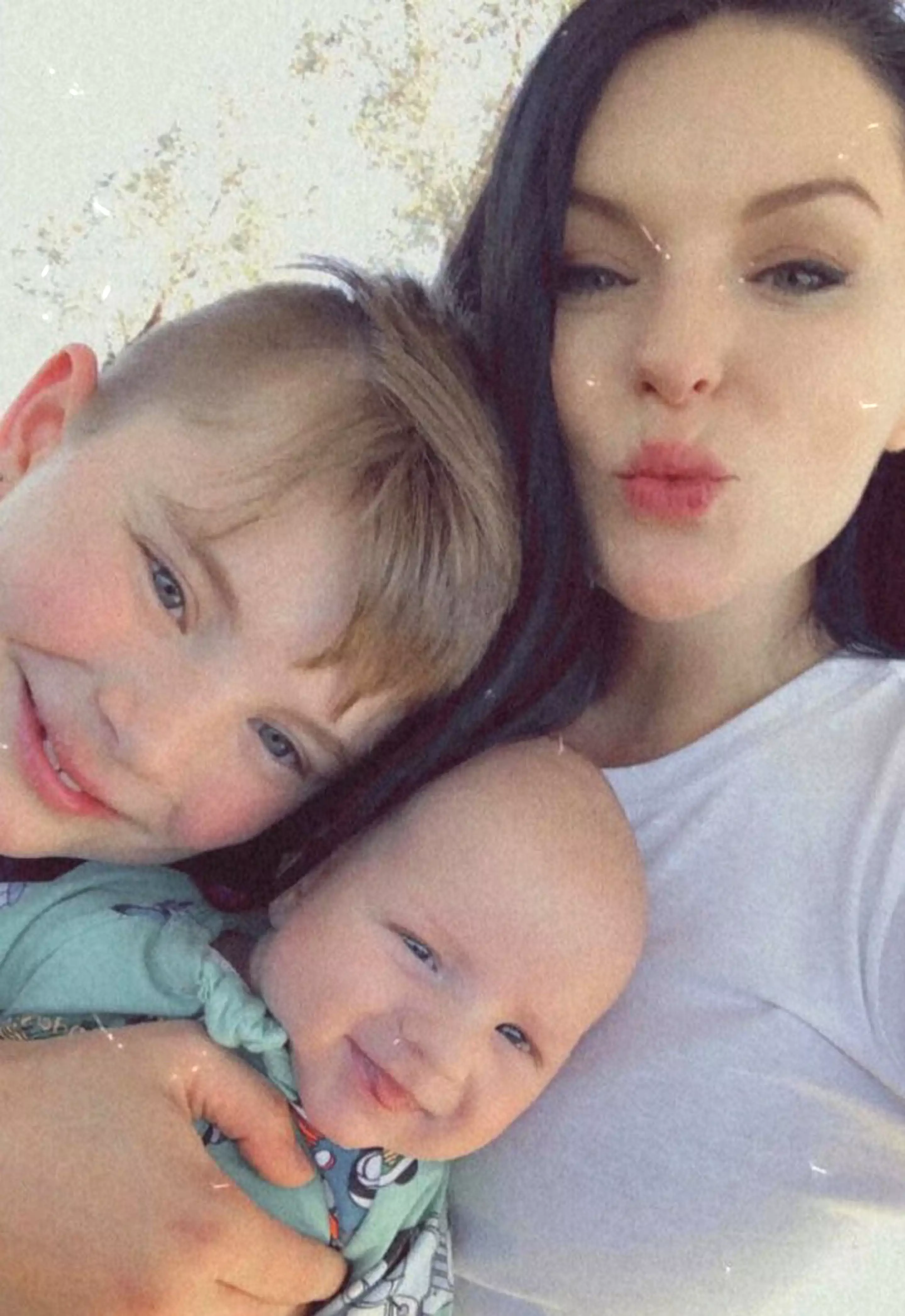 Nine-year-old Wyatt, his mum Shannon Broadfield, 27, and baby brother Austin (