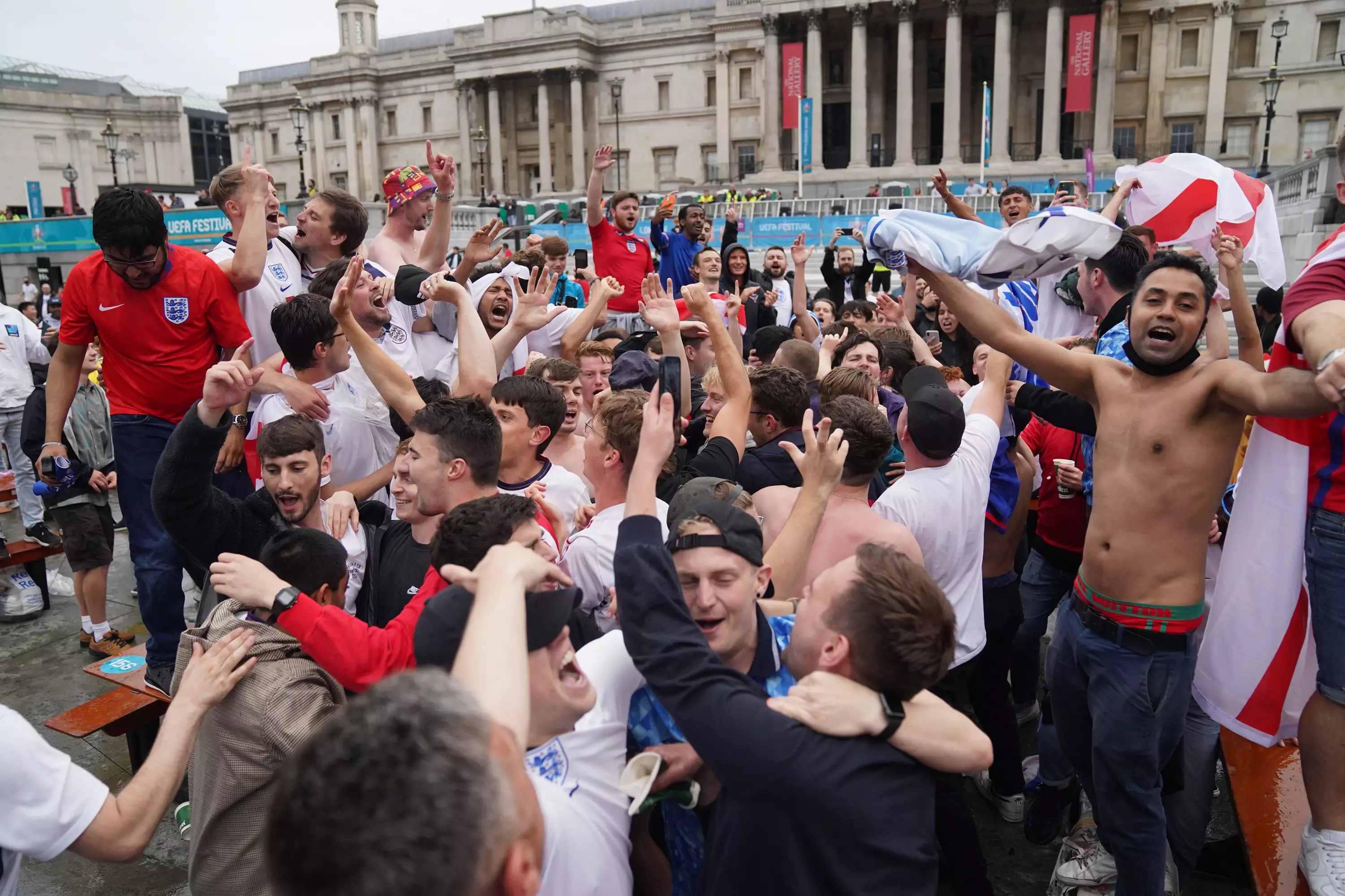 Fans celebrating at Trafalgar Square.