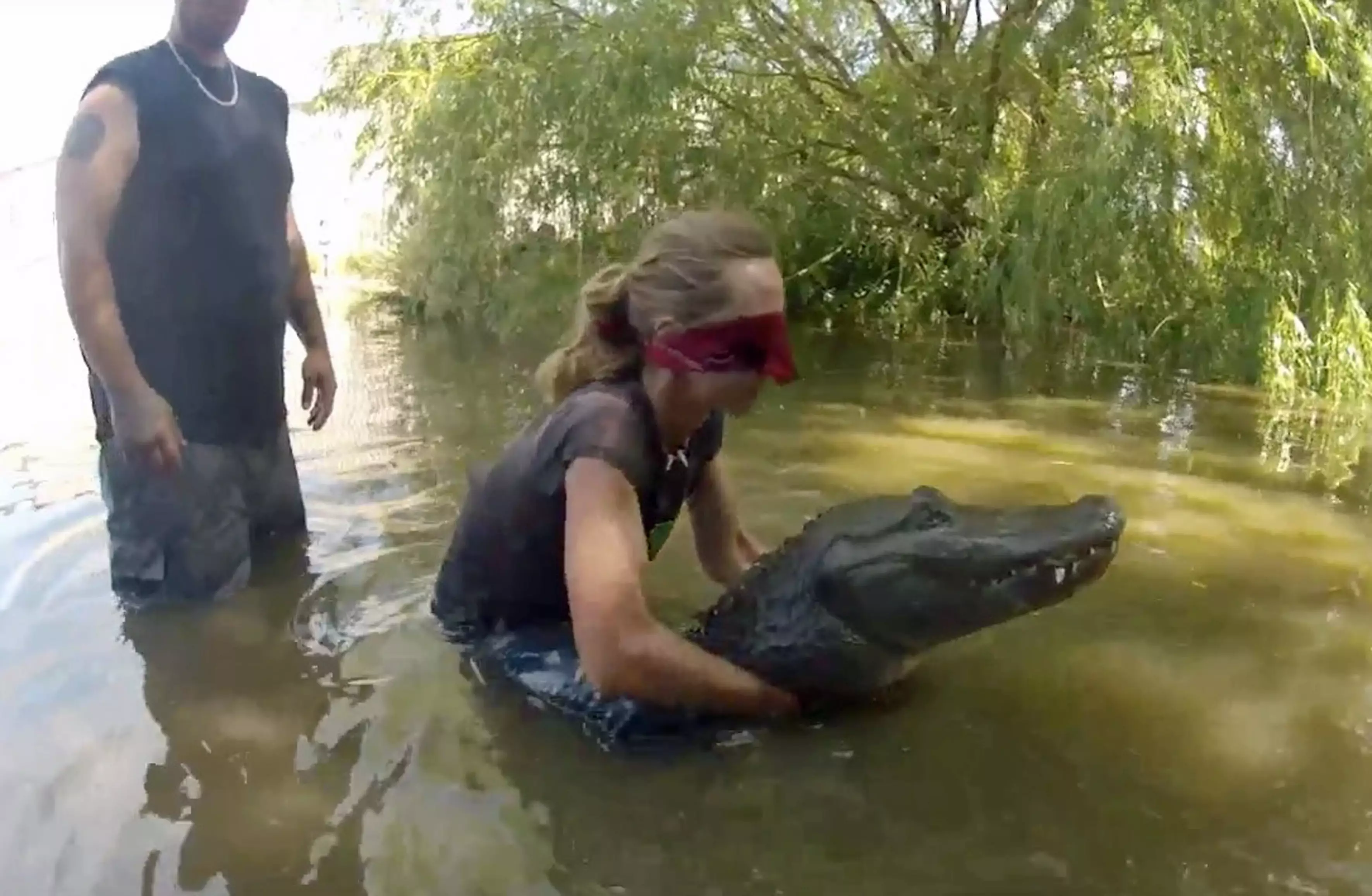 The friends played the Bird Box challenge with alligators before the Bird Box challenge was even a thing.