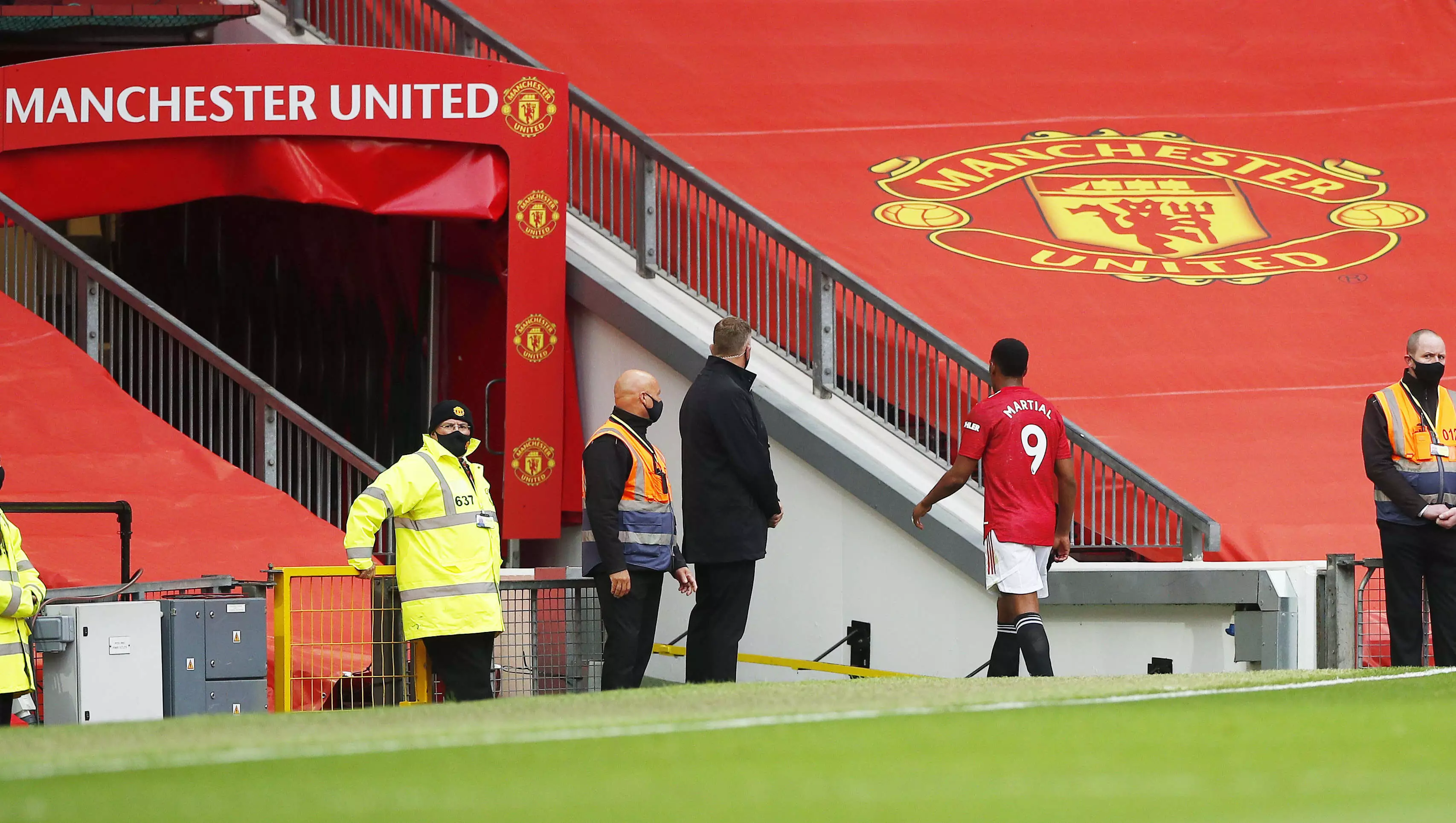 Martial walks down the tunnel after being sent off. Image: PA Images