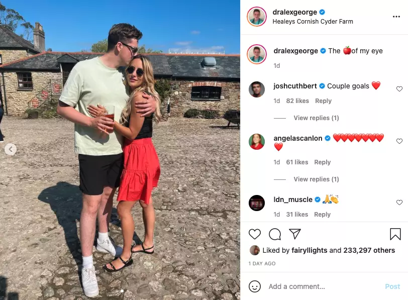 Dr Alex George and girlfriend Ellie Hecht making it Instagram official (