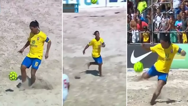 Ronaldinho Scores Outrageous Hat-Trick In Beach Soccer Match 