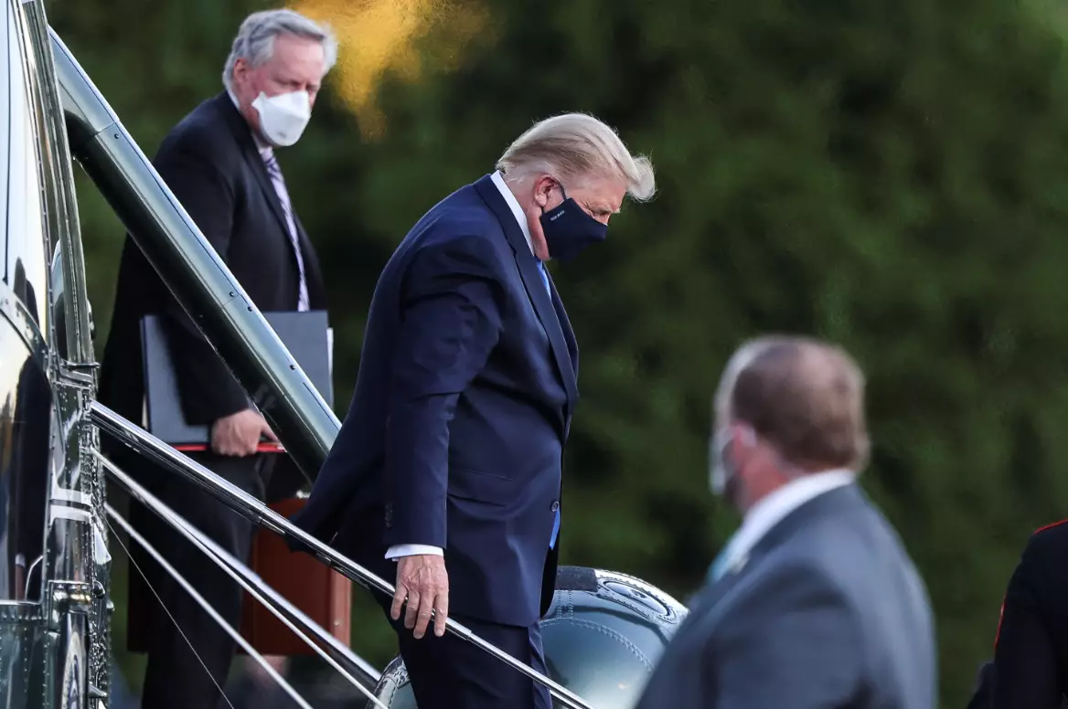Trump arriving at the Walter Reed National Military Medical Center in Bethesda, Maryland.