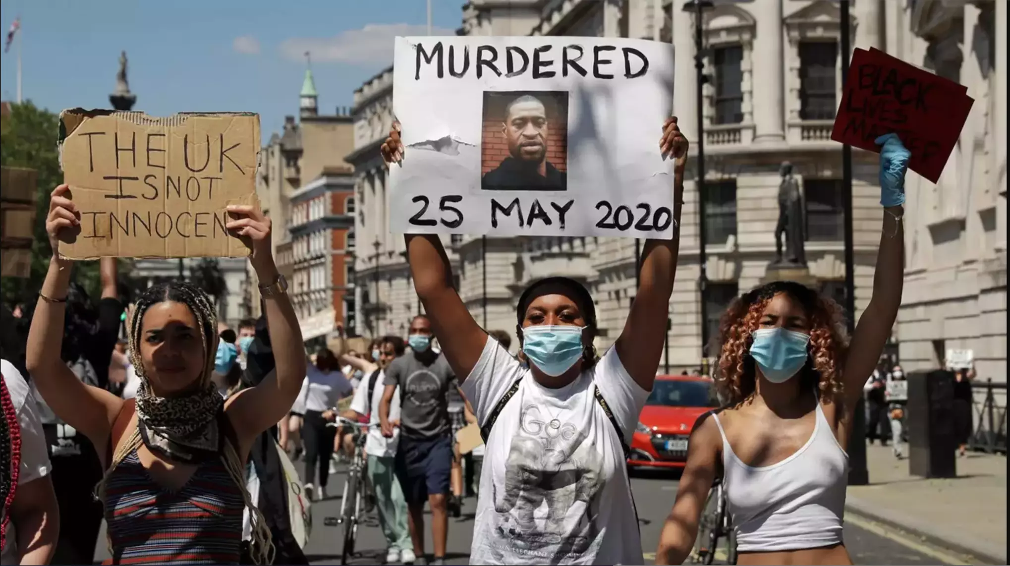 Black Lives Matter protesters in London following George Floyd's death (