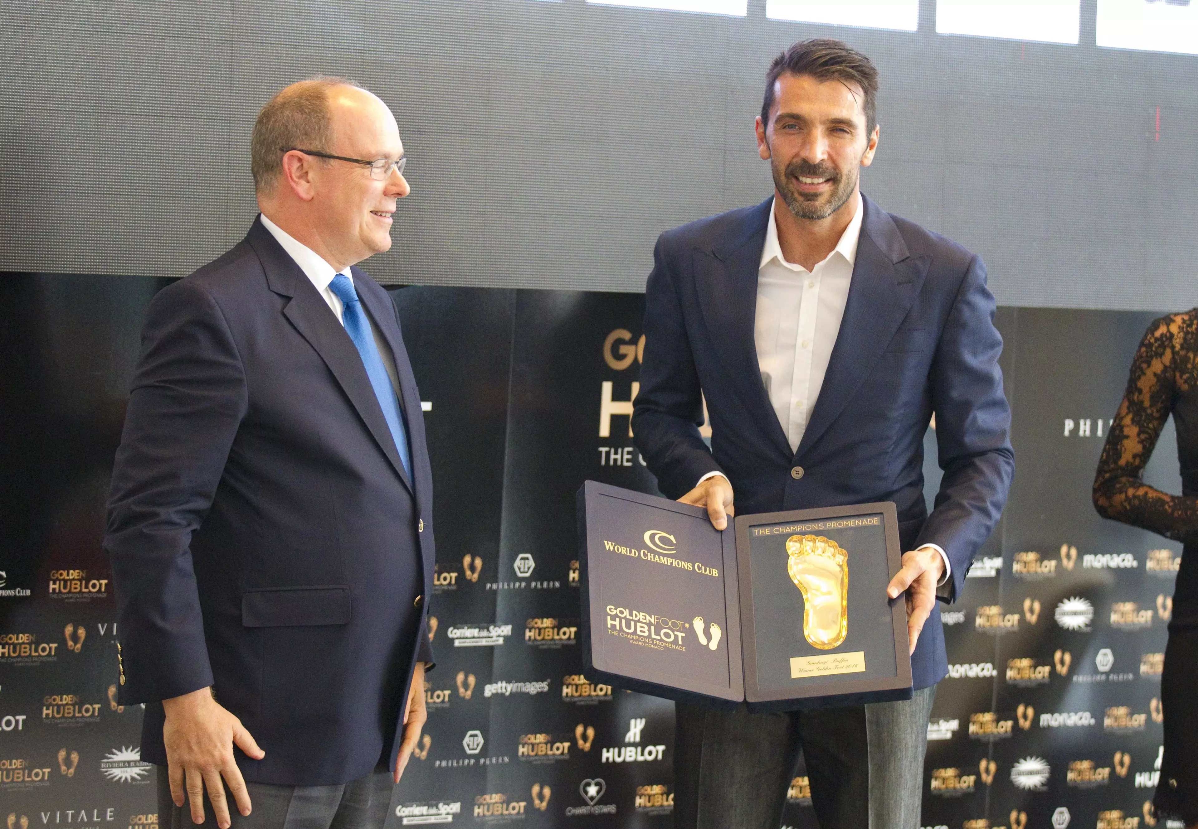 Buffon with his Golden Foot award in 2016. Image: PA Images