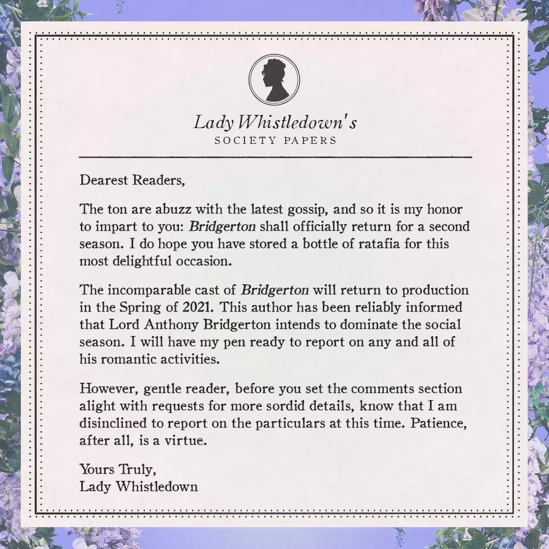 Lady Whistledown hinted at the plot of series 2 in a 'pamphlet' (