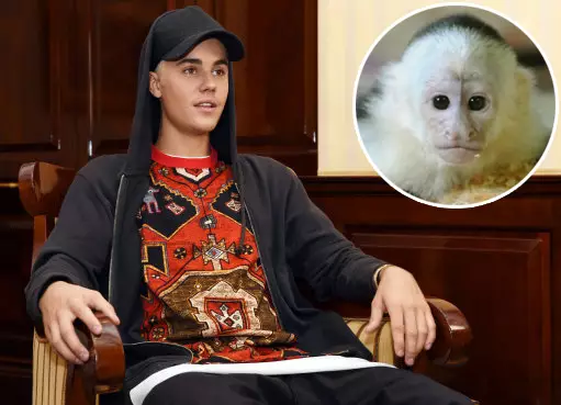 Justin Bieber poses during a press event with Mally inset.