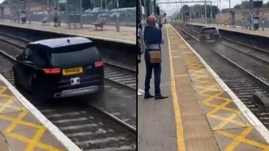 Land Rover Flees Along Train Tracks After Being Stopped By Police