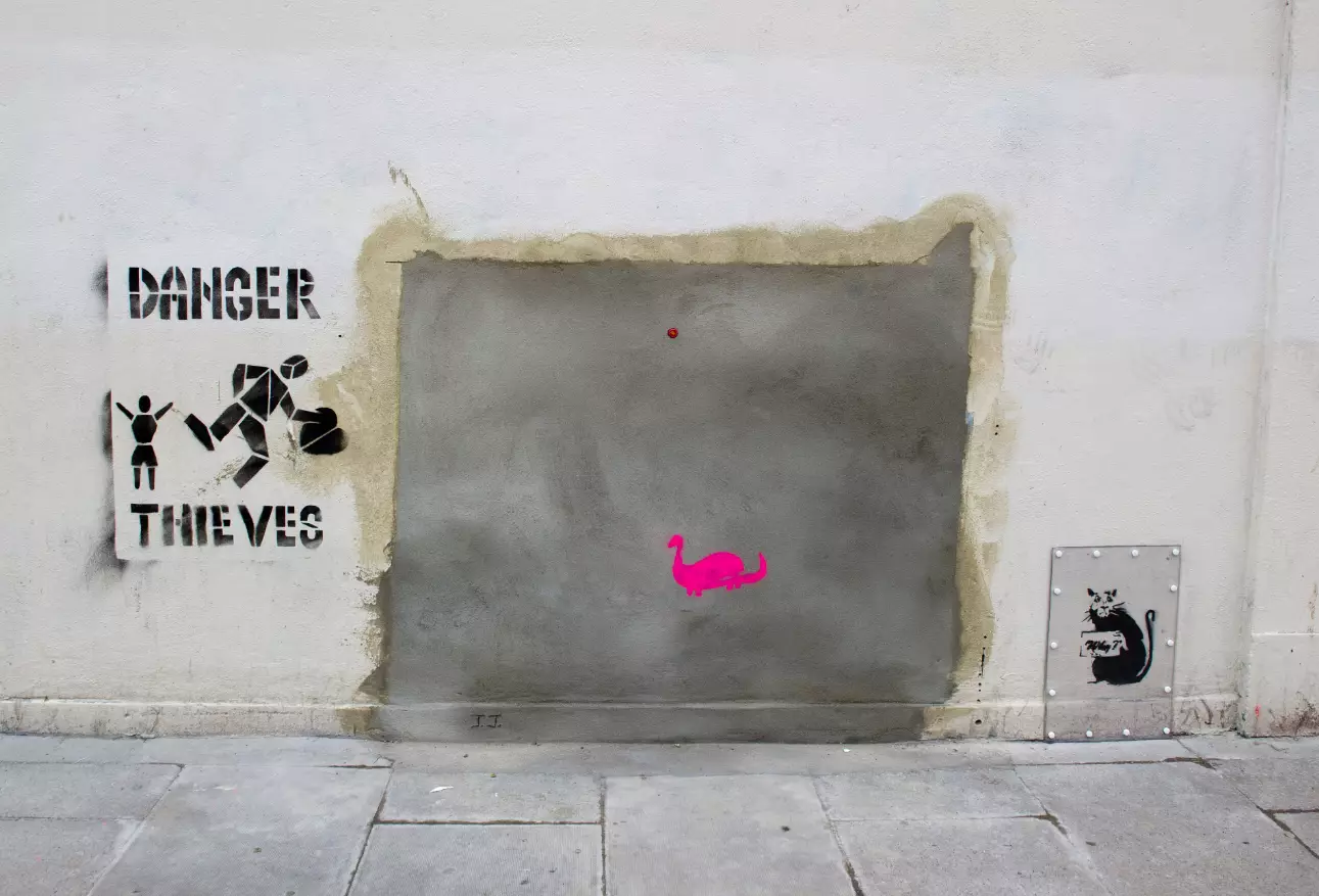 The wall of the London Poundland shop where Banksy's 'Slave Labour' was removed.