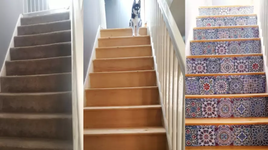Woman Reveals Stunning DIY Stairs Transformation After Puppy Destroys Carpet