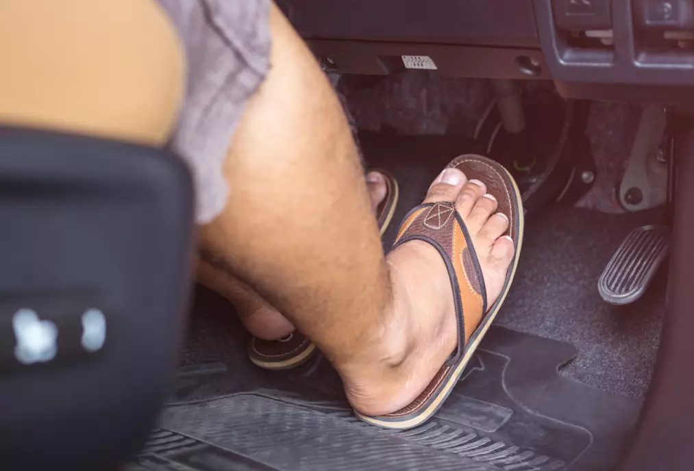Flip flops can get stuck under the pedals (
