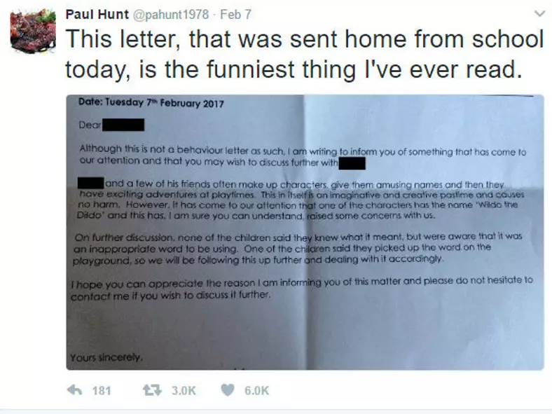 Dad Receives Letter From School About His Son's Sex Toy Inspired Character
