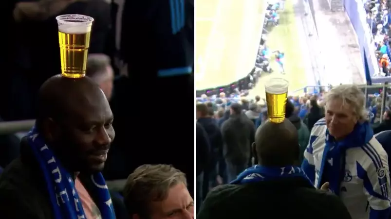 Schalke Fan Spotted Balancing Pint On His Head During Man City Game 