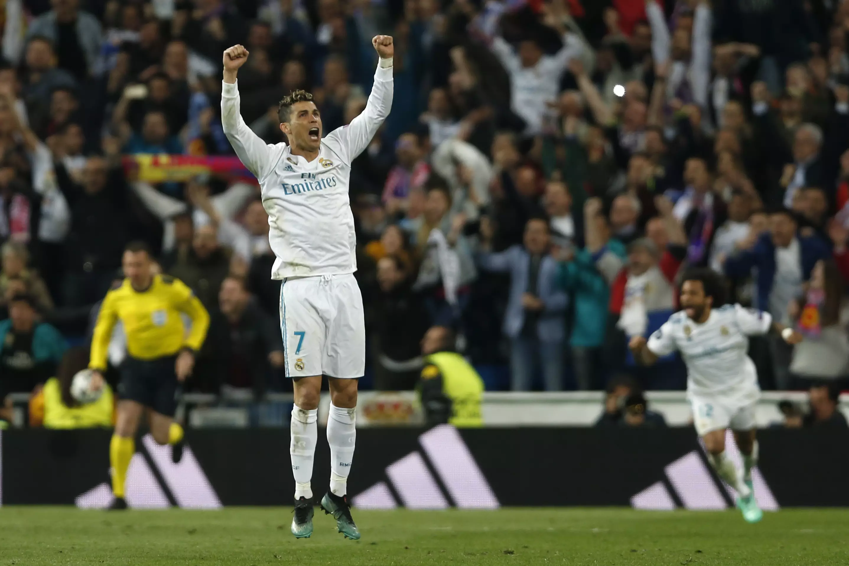Ronaldo celebrates securing a spot in the final. Image: PA