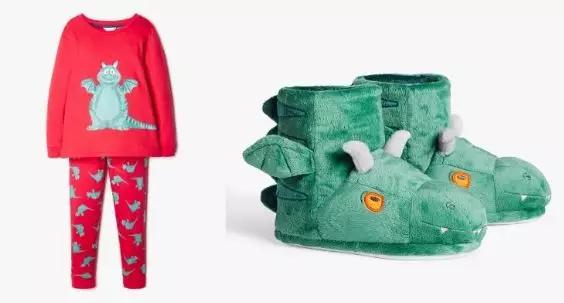 'Excitable Edgar' Children's Pyjamas, £17 to £19, and Boot Slippers, £16 to £19. (