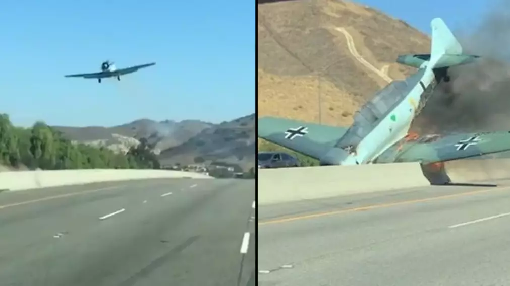 WWII Era Nazi Warplane Crashes On Freeway In California