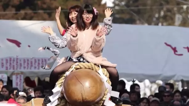 Naturally, It's Good Luck For Japanese Brides To Ride A Giant Wooden Penis