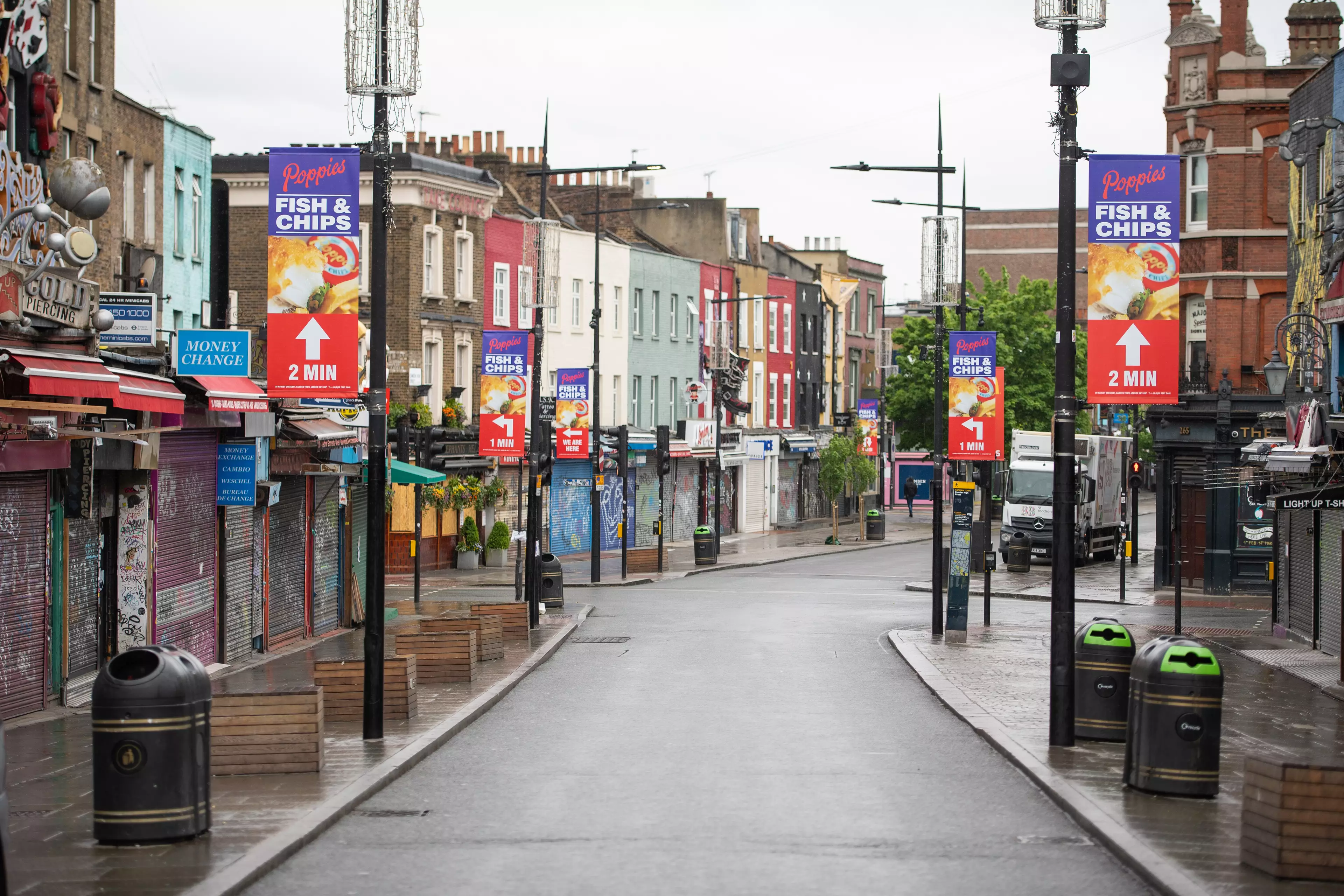General view of a deserted Camden High Street.