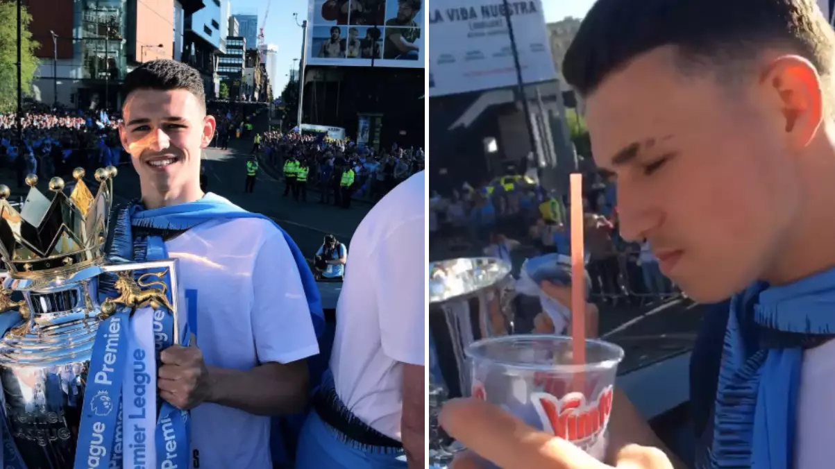 Manchester City Players Are Steaming At Bus Parade, Phil Foden Is On The Vimto