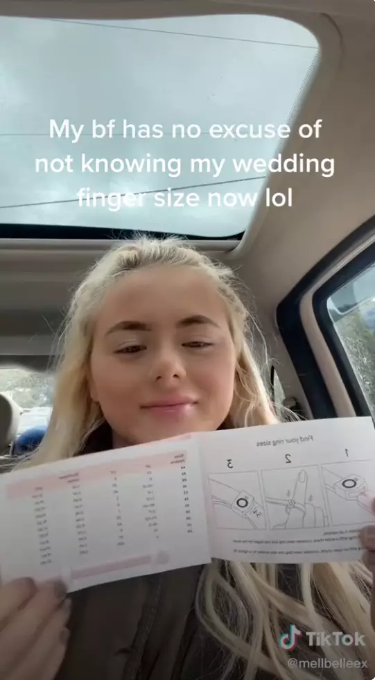 TikTok user @mellbelleex unboxed the ring sizer on camera and said her boyfriend now has 'no excuse' (