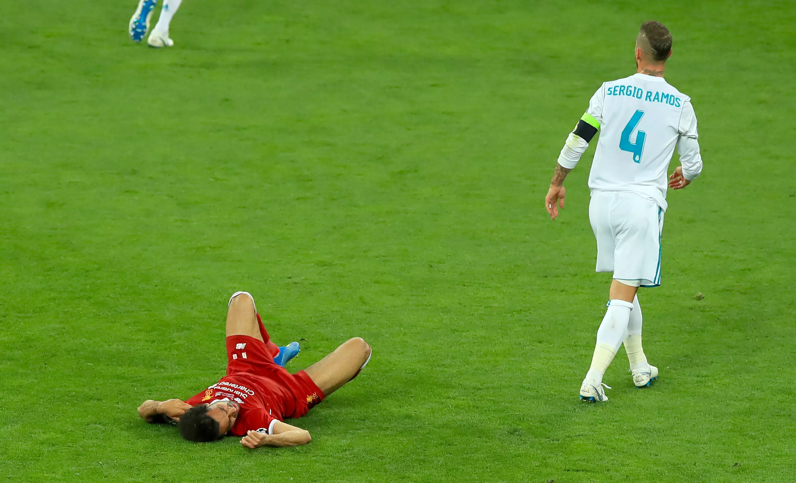 Moments after Ramos 'injured' Salah in the Champions League final. Image: PA Images