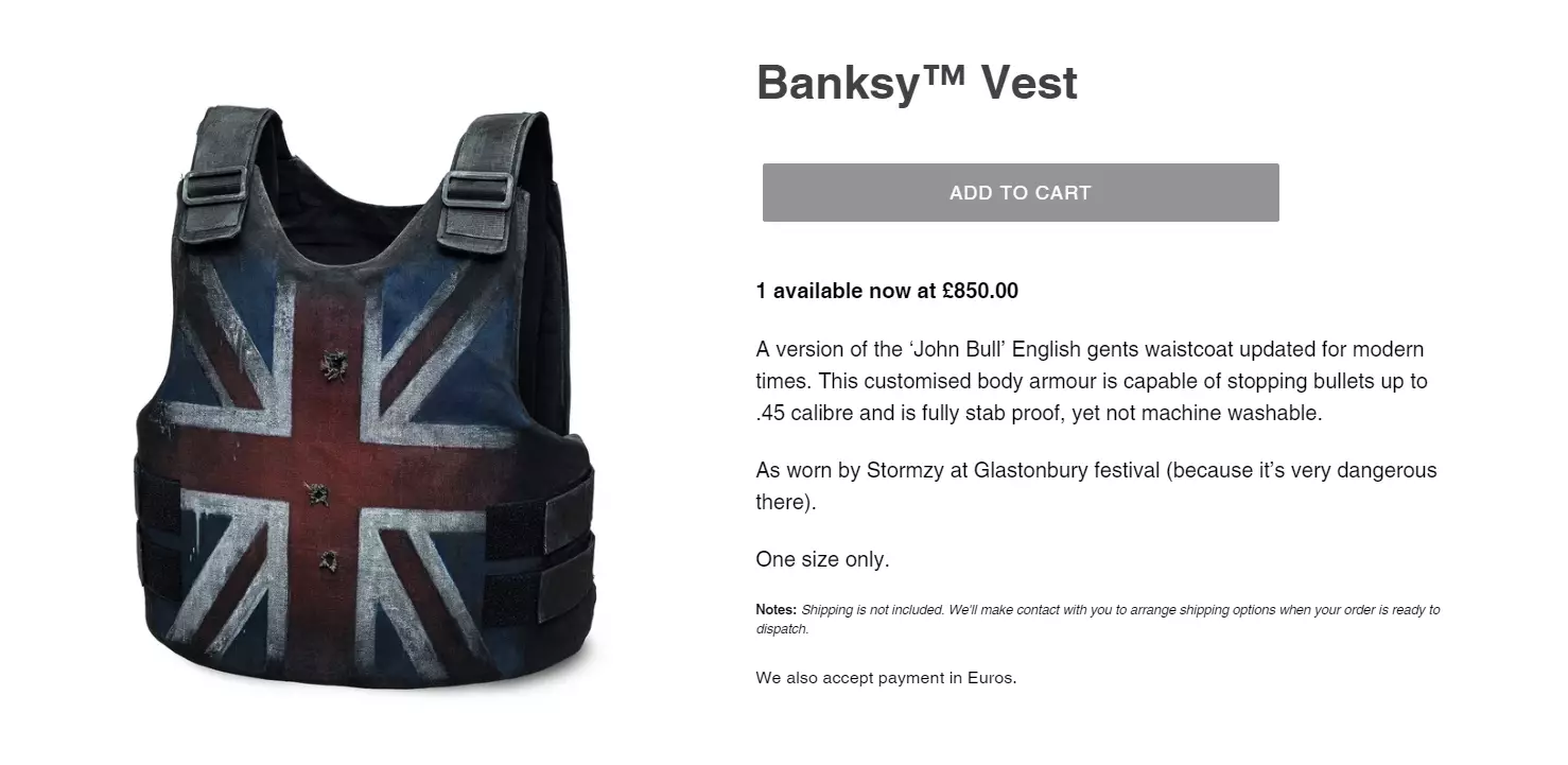 Stormzy's bulletproof vest from Glastonbury.