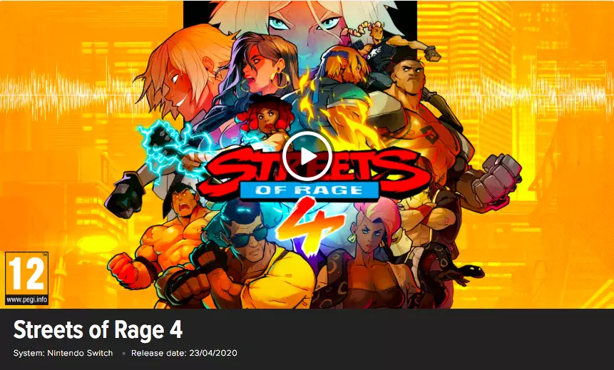 The Streets of Rage 4 listing on the Nintendo eShop, with the date listed as April 23 /