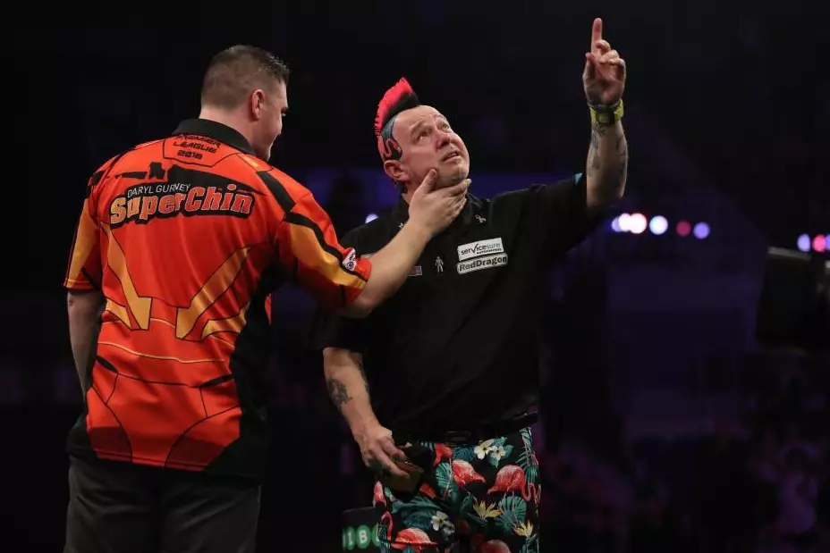 Peter Wright dedicates the match to Eric Bristow. Image: Sky Sports