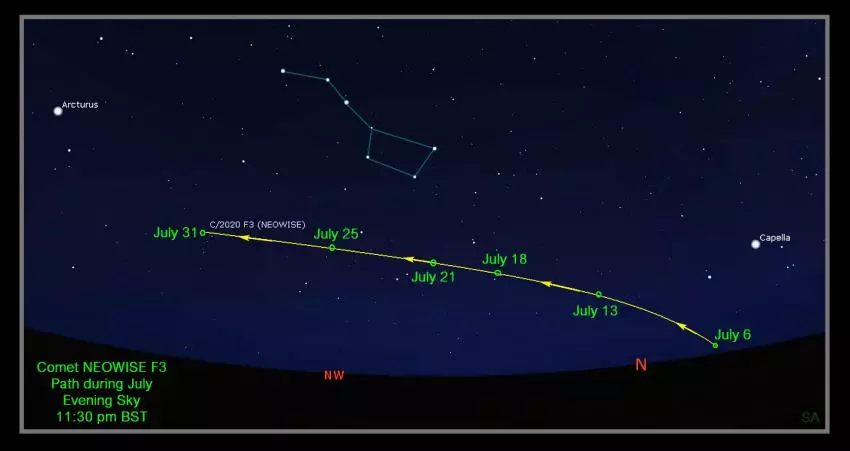 Use the RAS finder chart to spot the comet from different dates from UK latitudes (