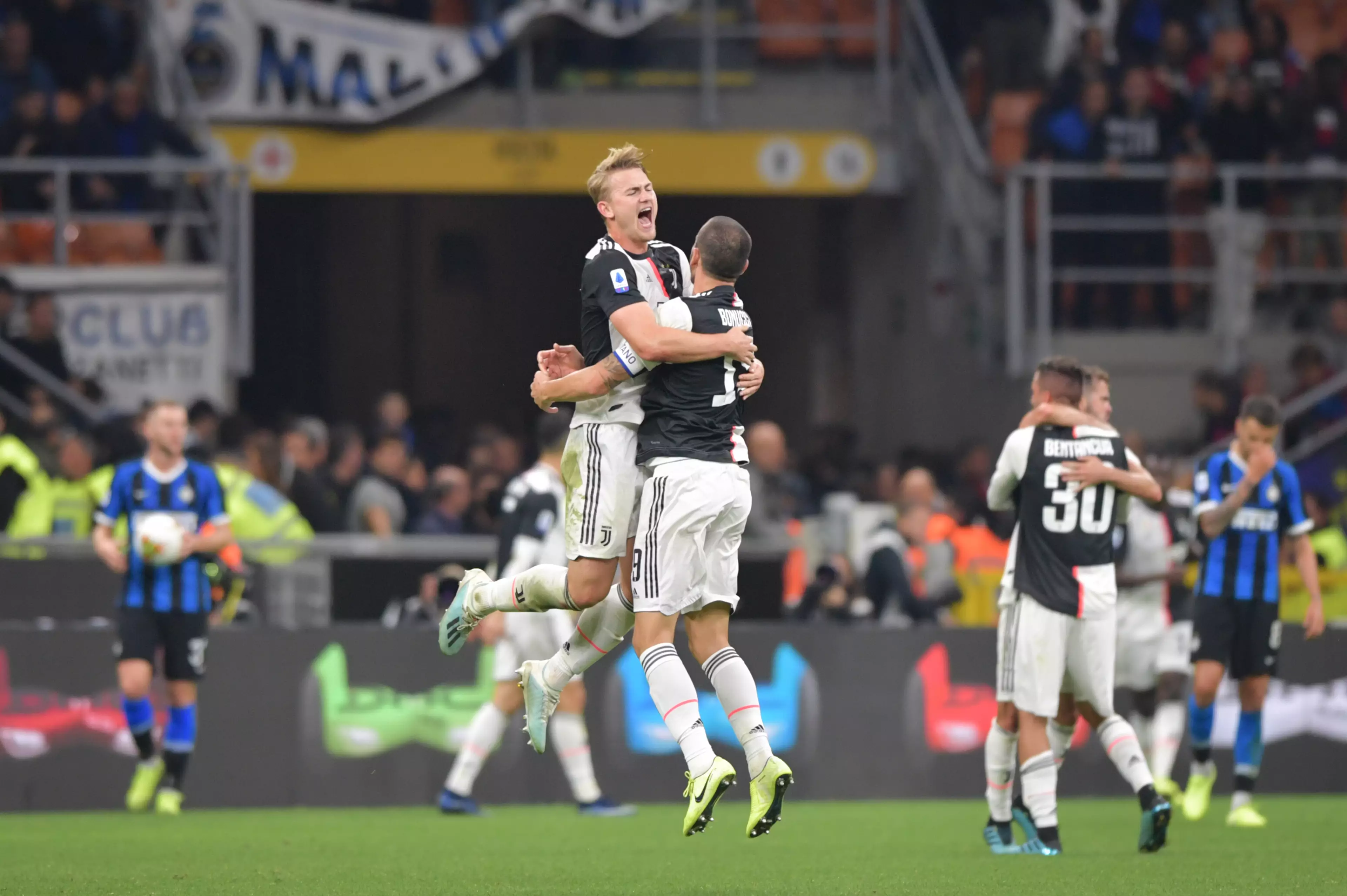 De Ligt celebrates the Derby d'Italia win over Inter, relieved for Gonzalo Higuain's winner after his earlier error. Image: PA Images