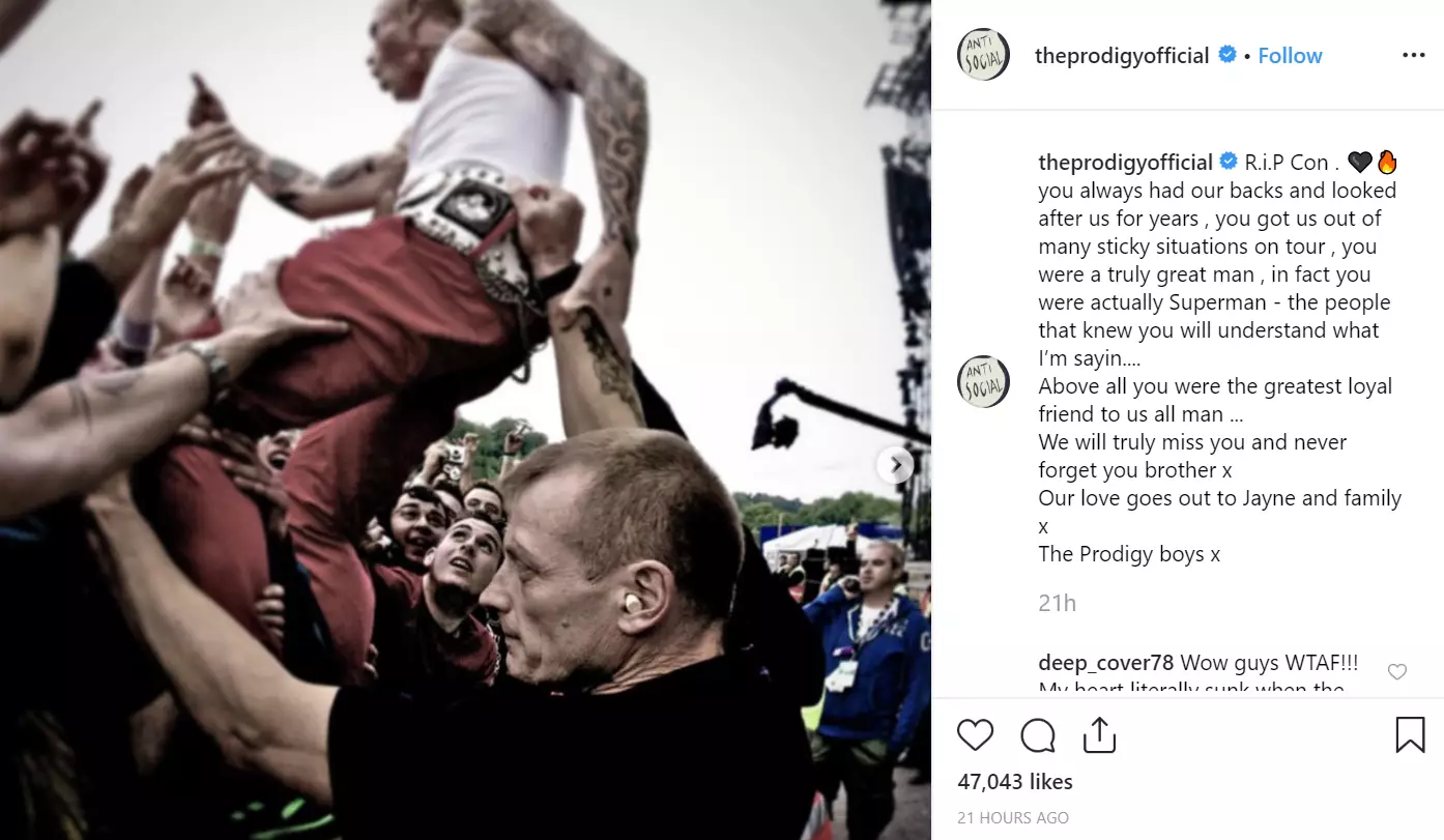 The Prodigy has paid tribute to Con on Instagram.