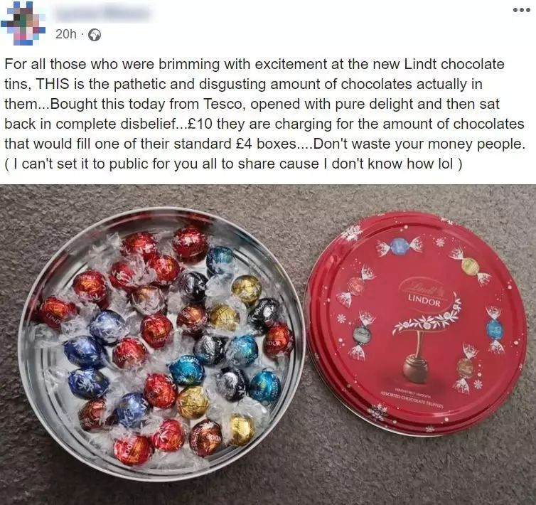 The customer was not happy with the 'pathetic' amount of truffles in her Lindt tin.