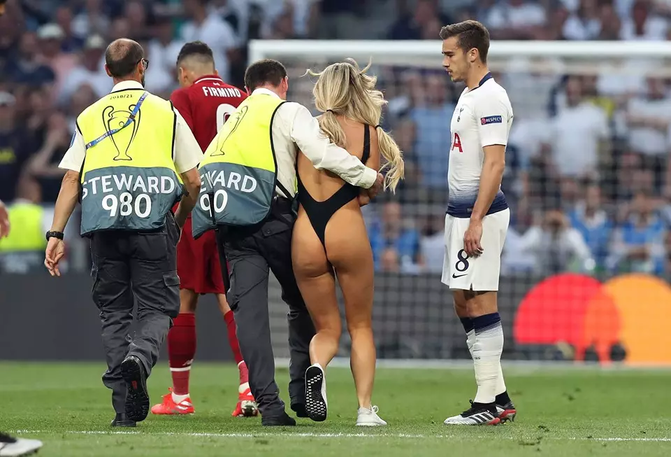 Kinsey Wolanksi ran onto the pitch during the Champions League final in Madrid.