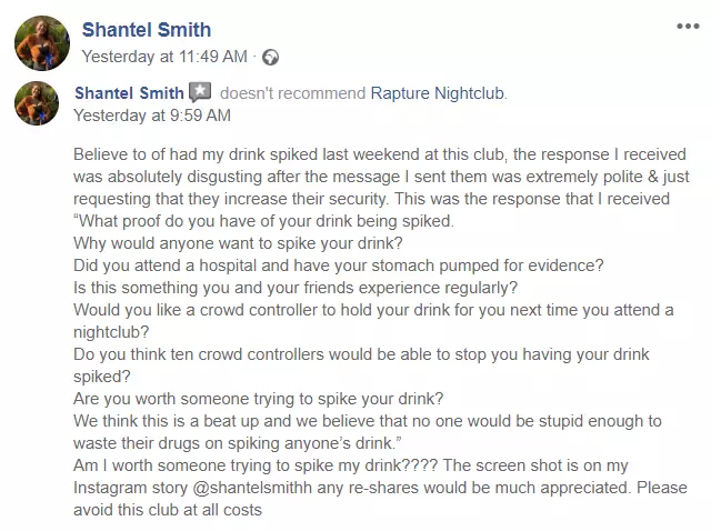 Shantel Smith also posted a negative review on Facebook for Rapture.