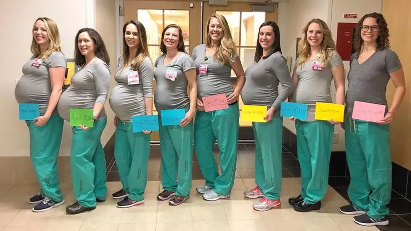 Nine Nurses Working On The Same Labour Ward All Expecting Babies