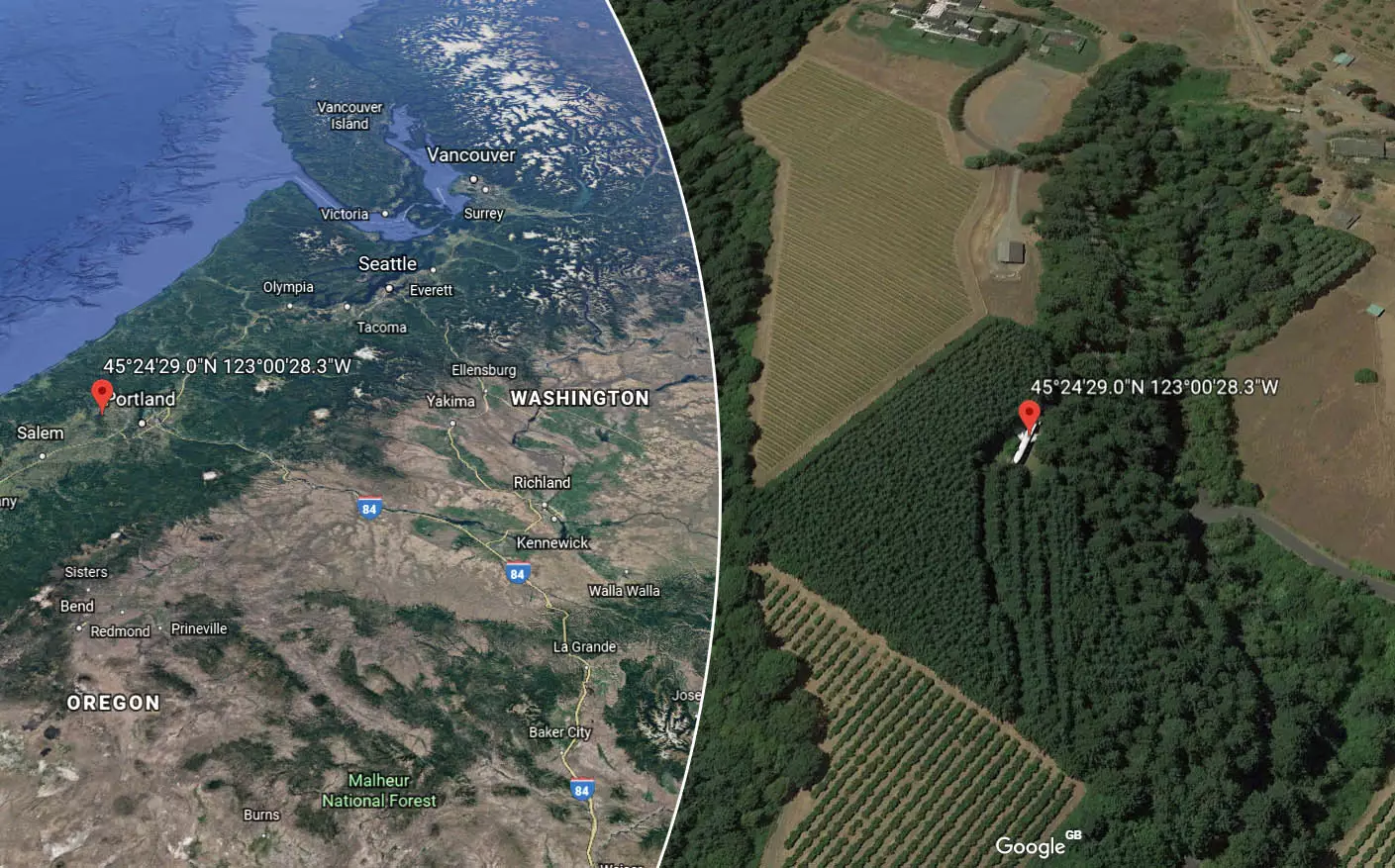 The Plane Is Seen Near Oregon, USA on Google Earth.