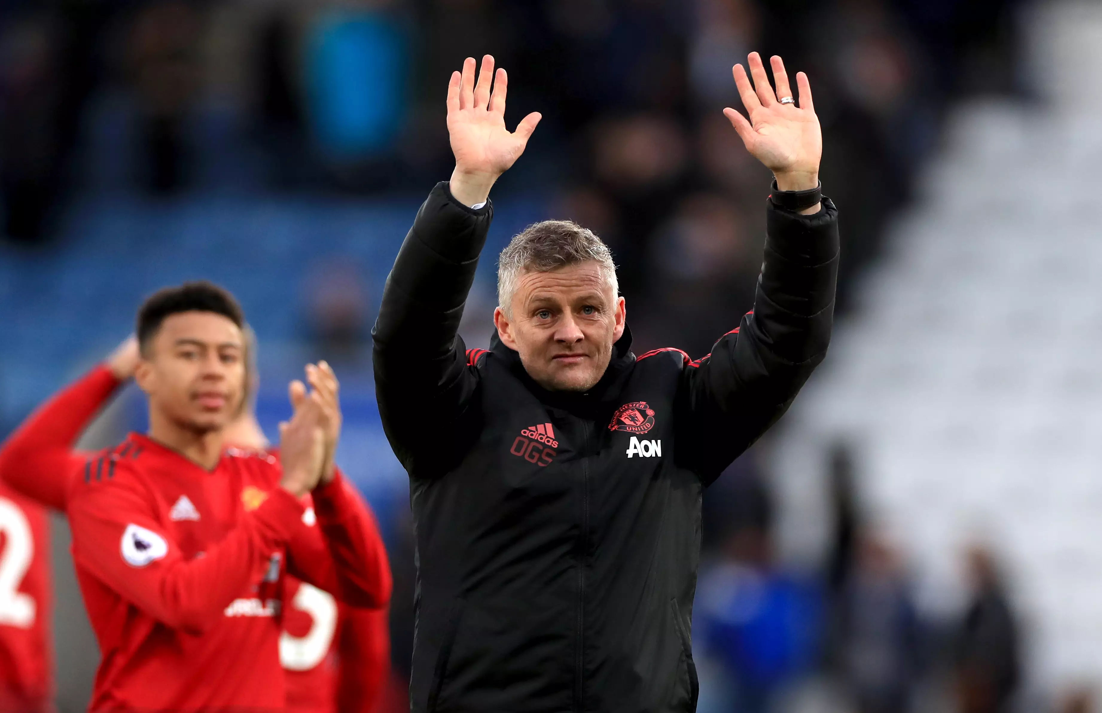 Solskjaer thanks the away fans after United's win over Leicester on Sunday. Image: PA Images