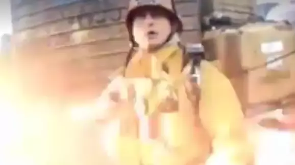 Footage Re-Emerges Of Terrifying Moment Burning Titanium Rains Down On Fire Crew