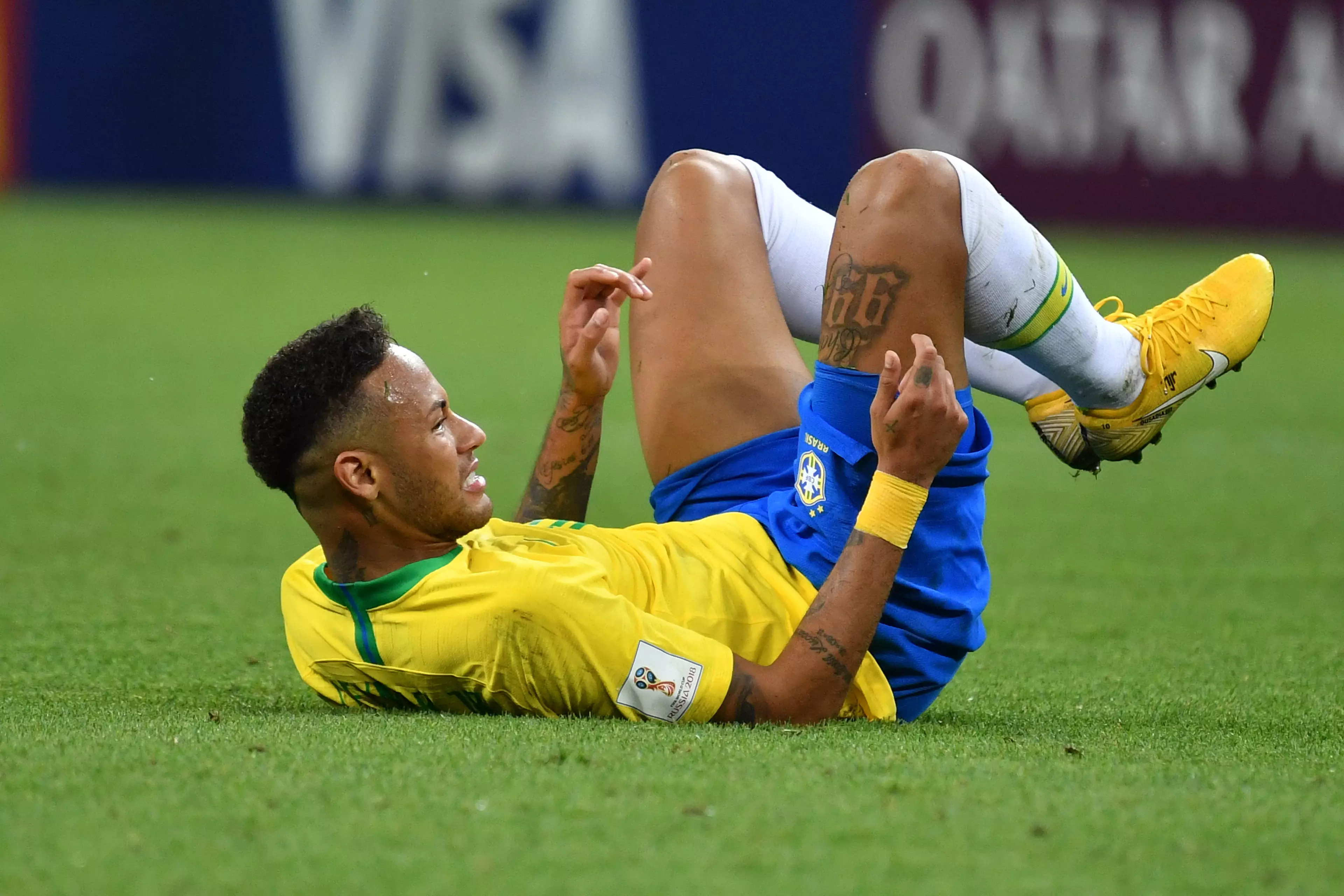 Imagine everyone's surprise at Neymar being on the floor. Image: PA Images