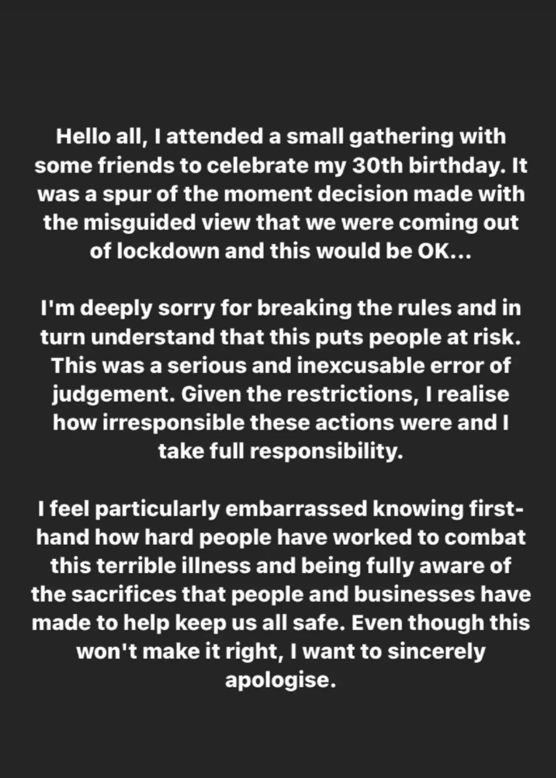 Rita posted the apology on Instagram (