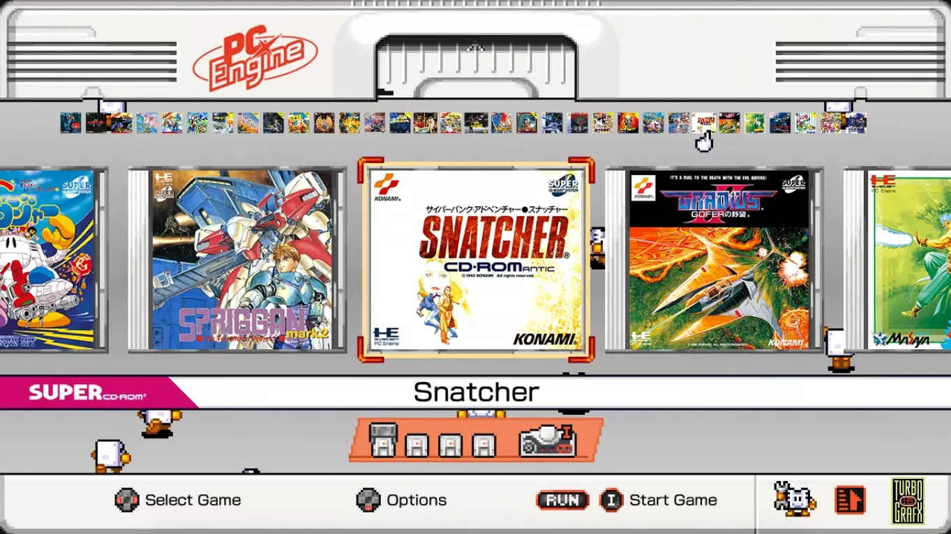 The menu screen of the PC Engine side of the Mini /