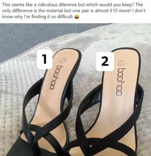 The woman asked for advice over a pair of identical heels (