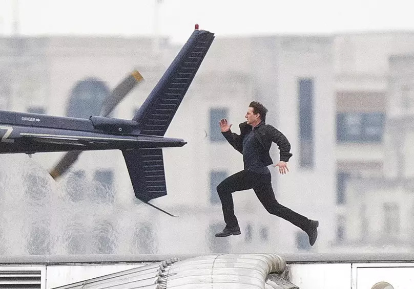 Tom Cruise during filming for Mission Impossible 6.
