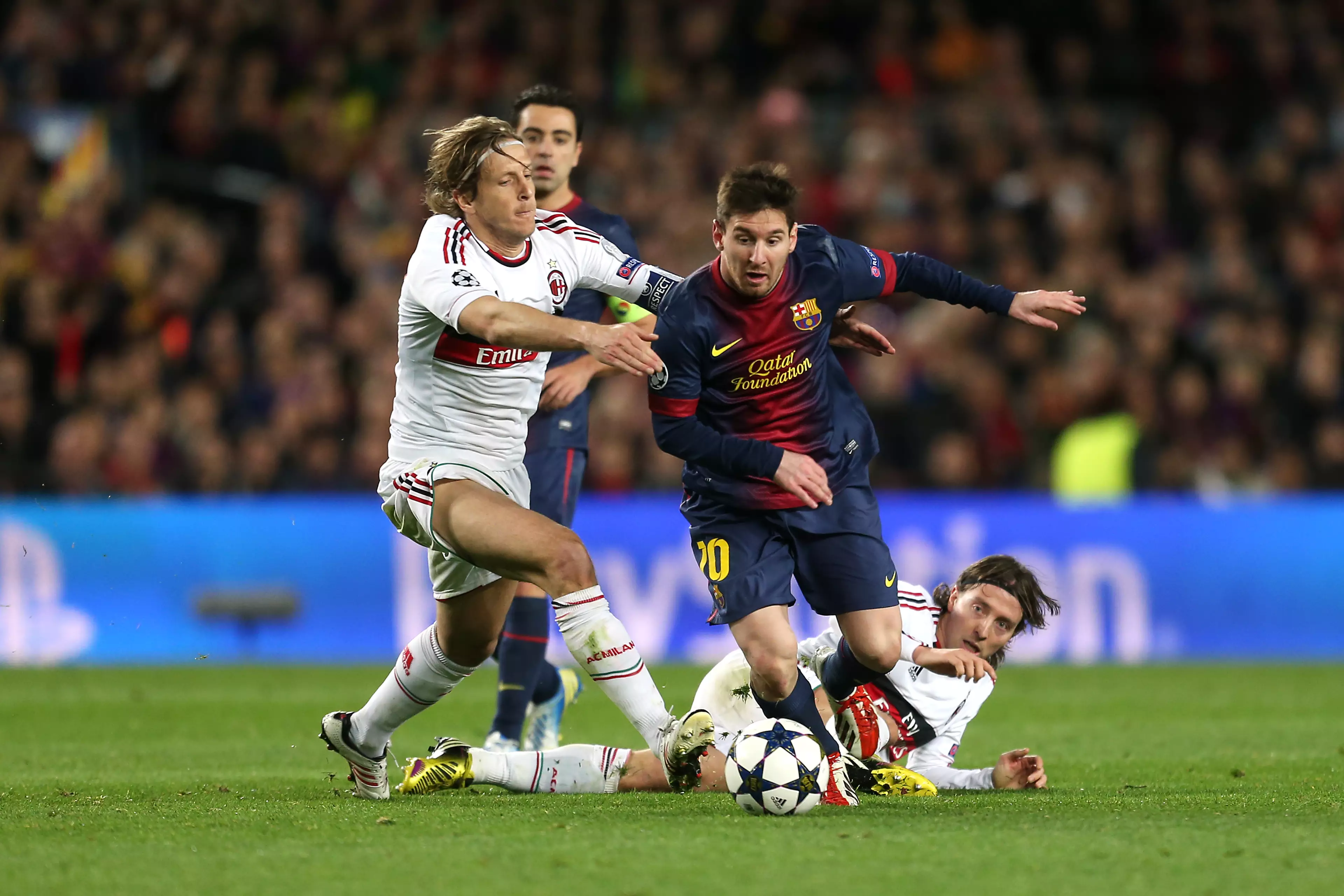 Messi leaving defenders in his wake. Image: PA Image