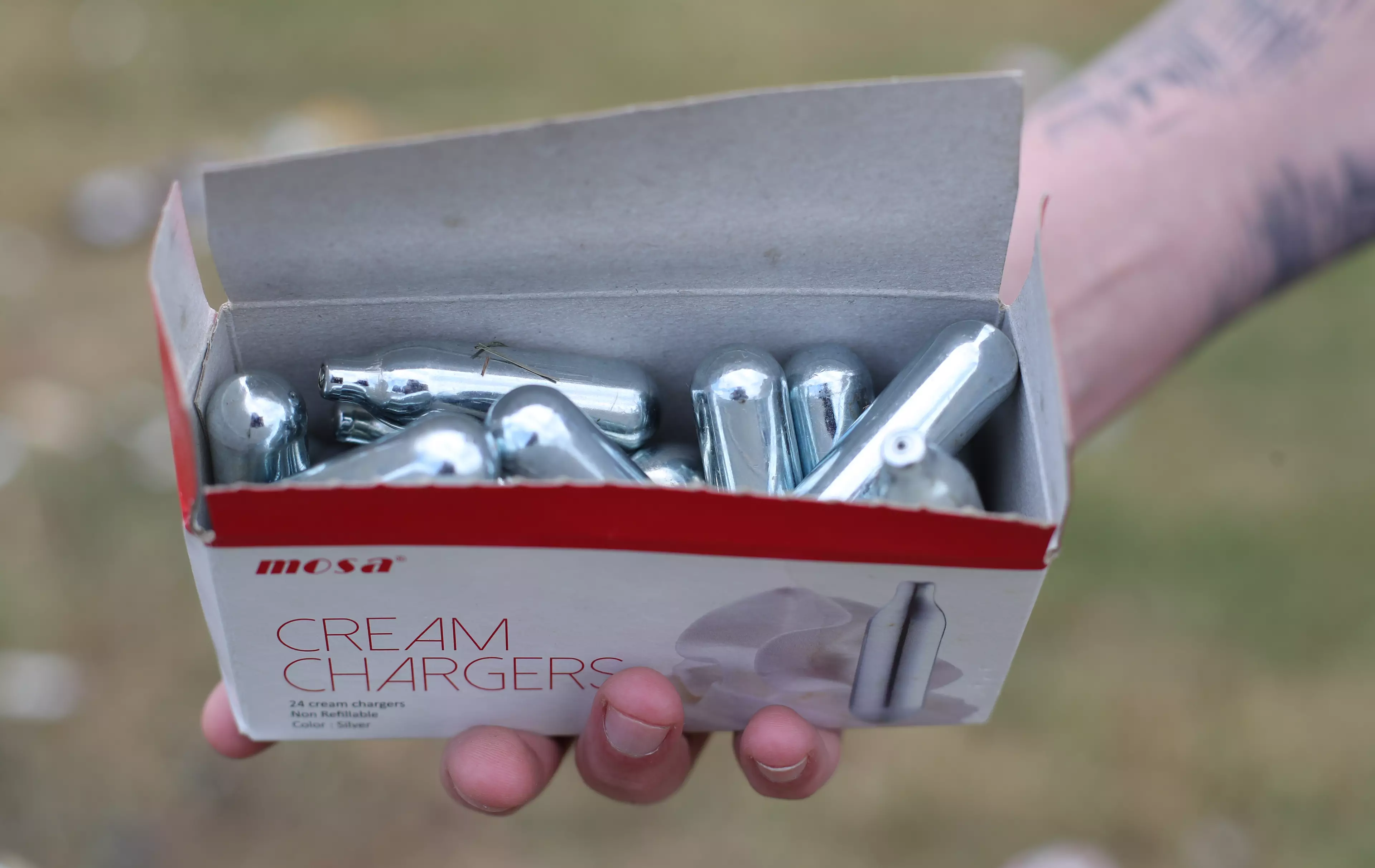 Nitrous oxide canisters.