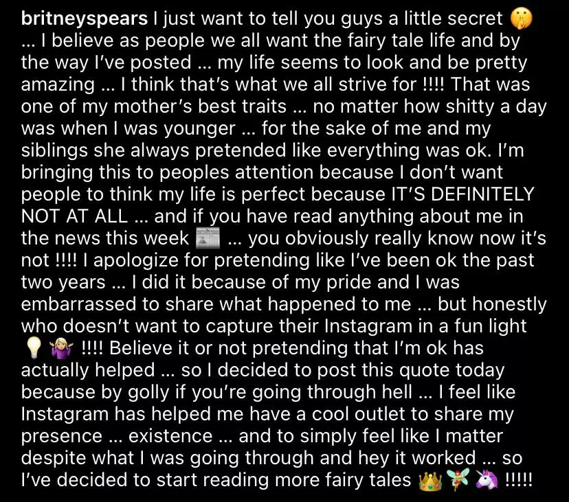 Britney speaks out to fans on Instagram (