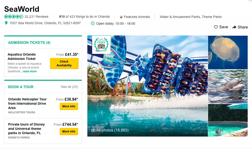 You can currently get tickets to SeaWorld and similar attractions on TripAdvisor